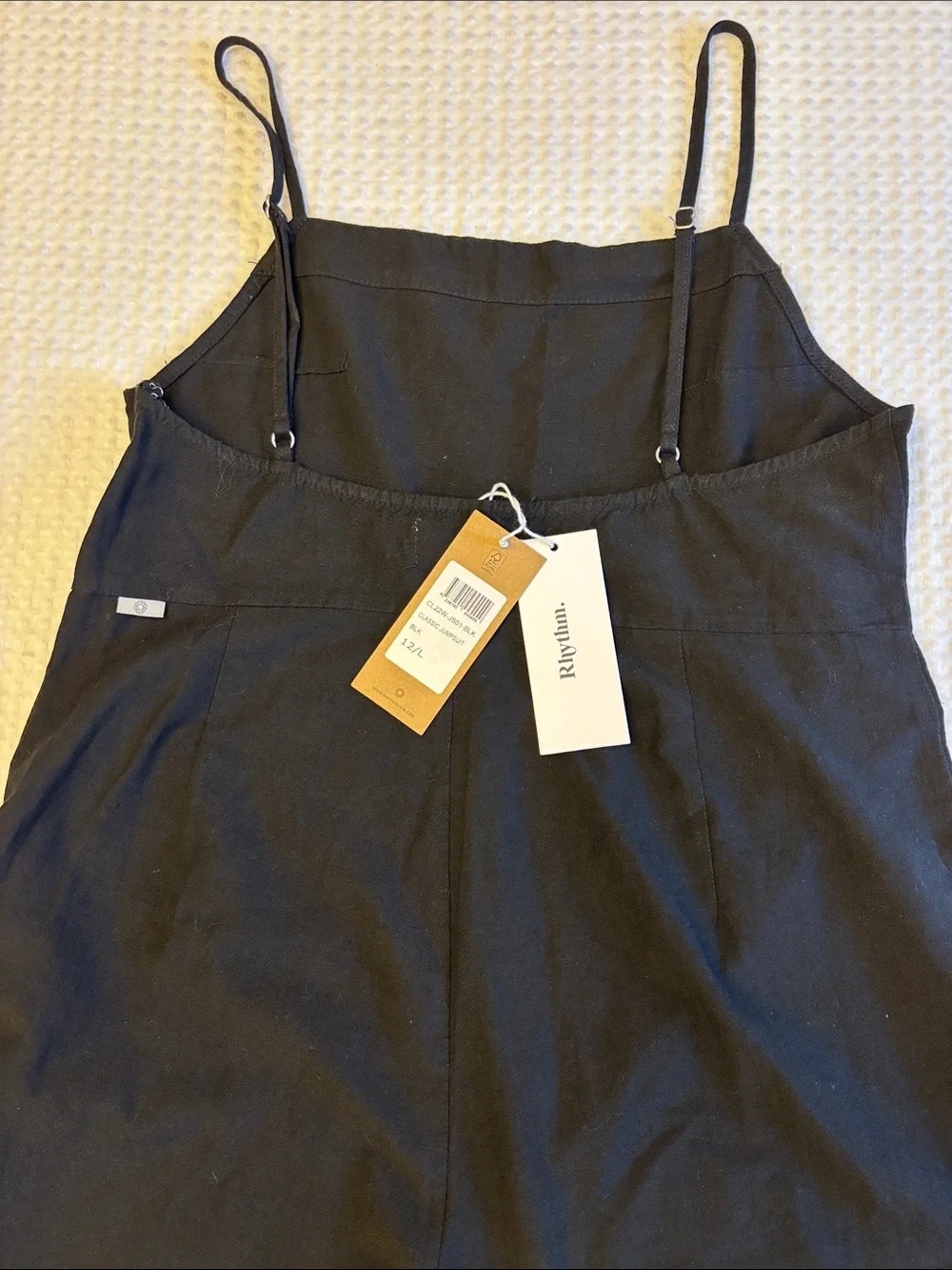 NEW! Rhythm. 12L Black Wide-Leg Linen Spaghetti-Strap Classic Jumpsuit Overalls - Picture 9 of 17